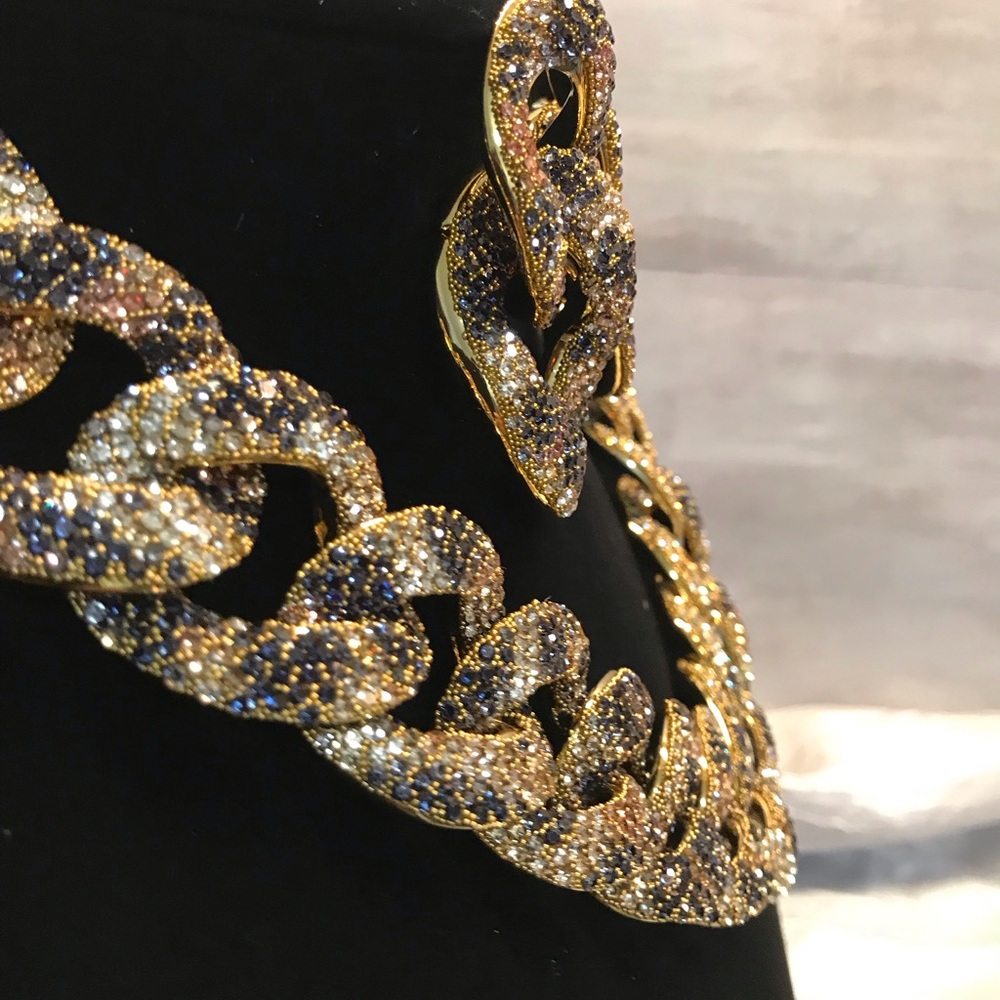 Gold and Black Statement Necklace and Earring Set - Picture 4 of 16